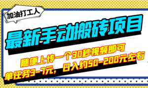 最新手动搬砖项目,随便上传一个30秒视频就行,简单操作日入50-200(哔哩哔哩视频搬砖项目,哔哩哔哩搬砖项目)-项目网