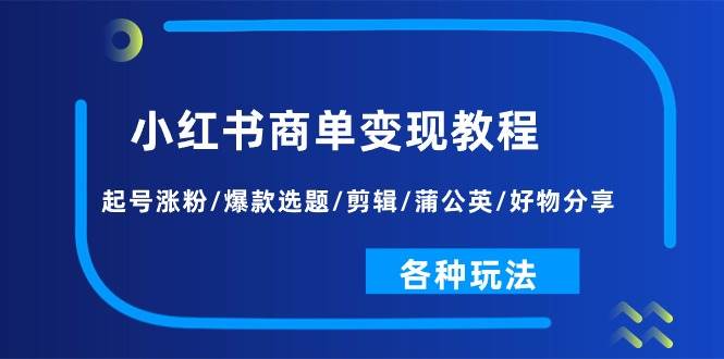 小红书商单变现教程：起号涨粉/爆款选题/剪辑/蒲公英/好物分享/各种玩法-项目网