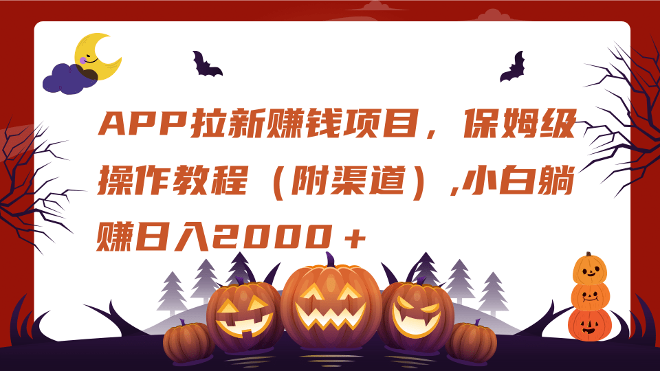 APP拉新赚钱项目，保姆级操作教程（附渠道）,小白躺赚日入2000＋-项目网