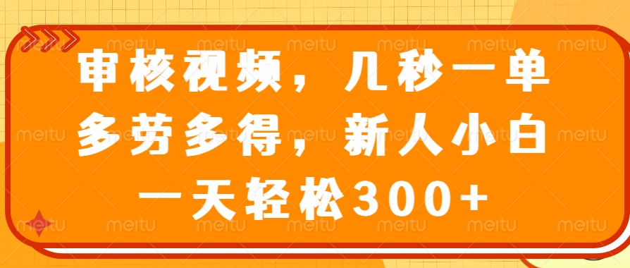 审核视频项目，几秒一单，多劳多得，新人小白一天轻松300+-项目网