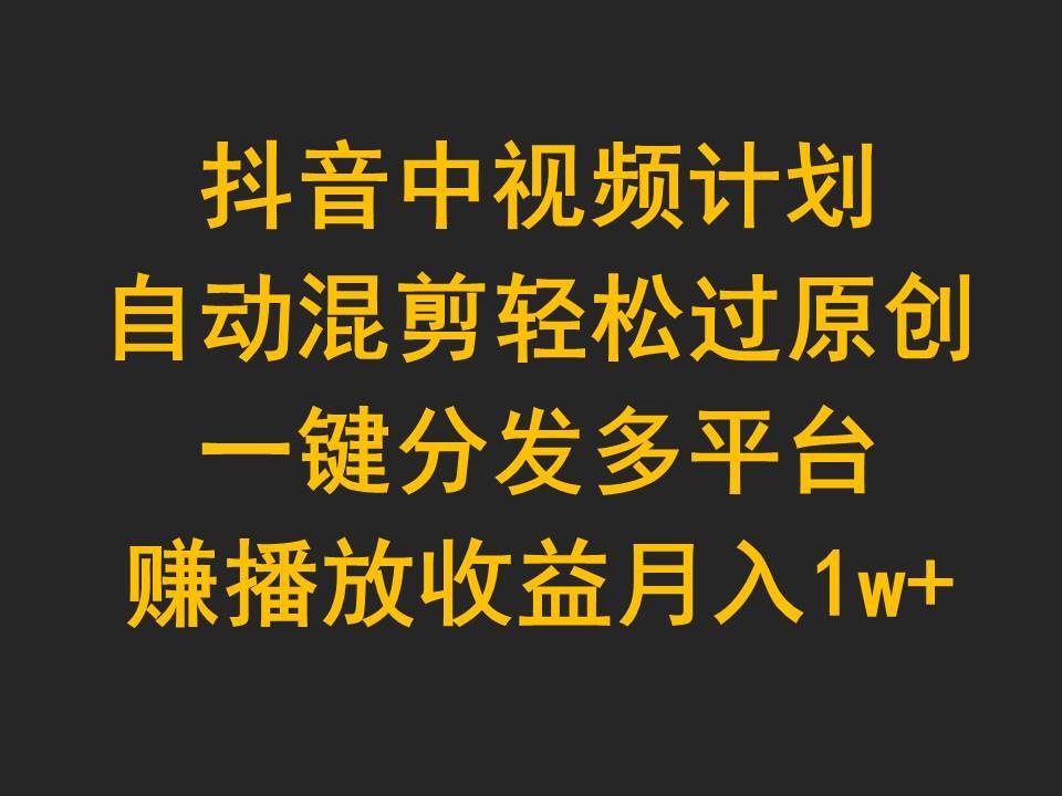 抖音中视频计划，自动混剪轻松过原创，一键分发多平台赚播放收益，月入1w+-项目网