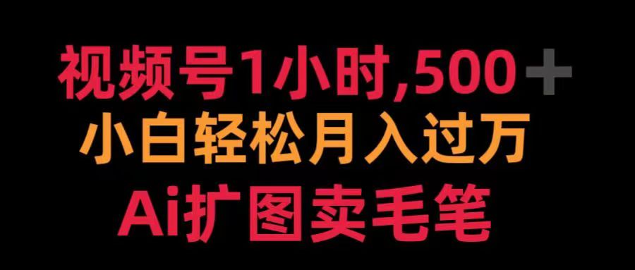 视频号每天1小时，收入500＋，Ai扩图卖毛笔-项目网