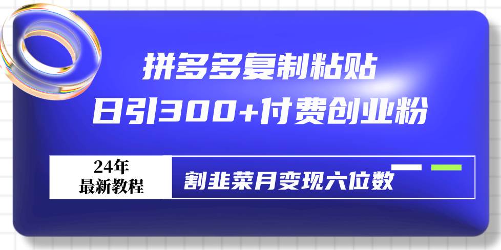拼多多复制粘贴日引300+付费创业粉，割韭菜月变现六位数最新教程！-项目网