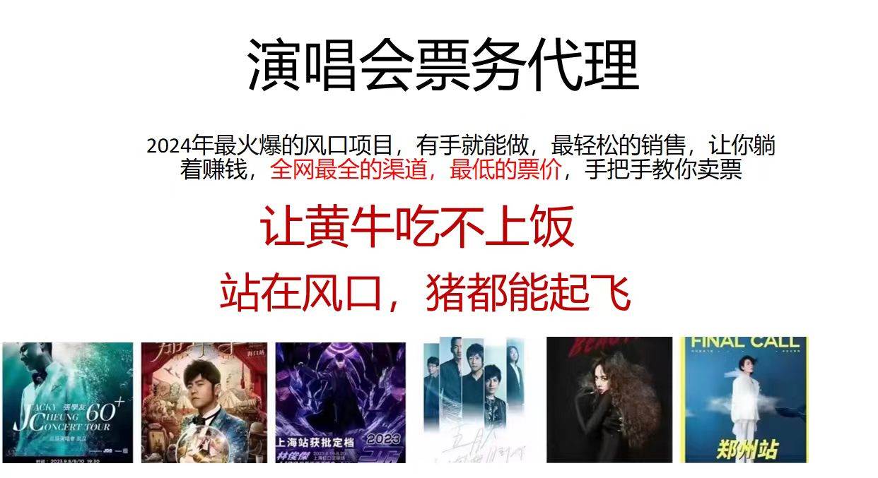 演唱会全网最低票务代理，小白一分钟上手，手把手教你卖票，日入2000+…-项目网