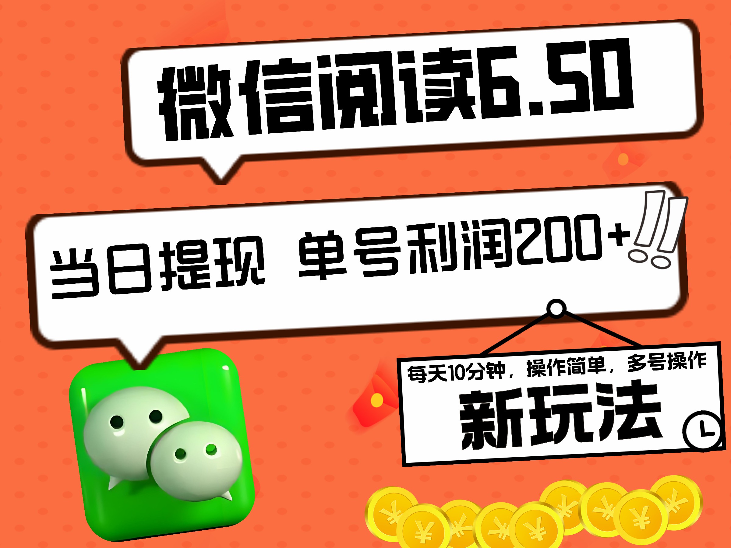 2024最新微信阅读6.50新玩法，5-10分钟 日利润200+，0成本当日提现，可矩阵多号操作-项目网