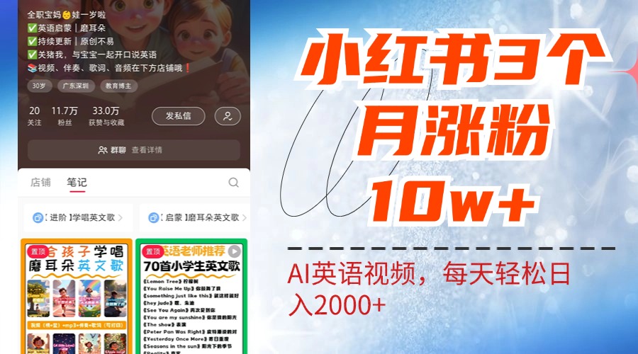 小红书三个月涨粉10W！AI英语视频0成本制作，每天轻松日入2000+-项目网
