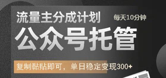公众号托管计划-流量主分成计划，每天只需发布文章，单日稳定变现300+-项目网