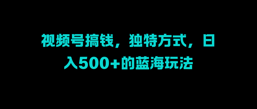 视频号搞钱，独特方式，日入500+的蓝海玩法-项目网
