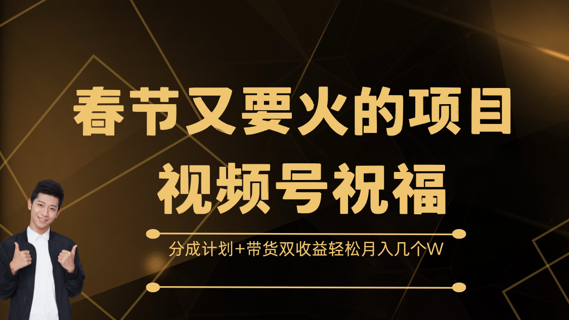 春节又要火的项目，视频号祝福，分成计划+带货双收益，轻松月入几个W-项目网