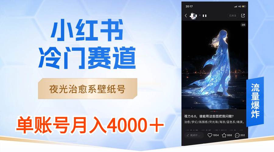 小红书冷门赛道，夜光治愈系壁纸号，单号月入4000＋-项目网