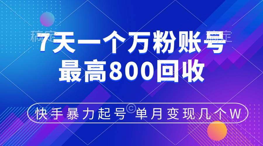快手暴力起号，7天涨万粉，小白当天起号，多种变现方式，账号包回收，单月变现几个W-项目网