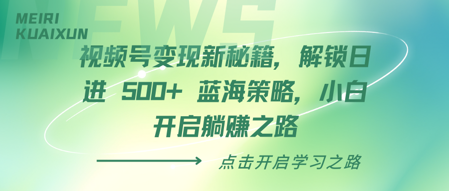 视频号变现新秘籍，解锁日进 500+ 蓝海策略，小白开启躺赚之路-项目网