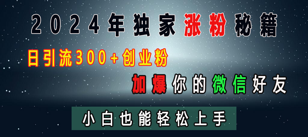 2024年独家涨粉秘籍，日引流300+创业粉，加爆你的微信好友，小白也能轻松上手-项目网