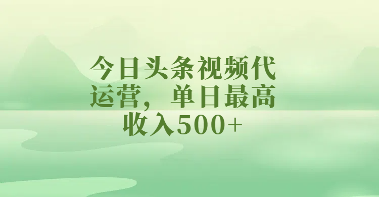 今日头条视频代运营，单日最高收入500+-项目网