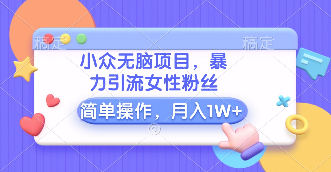 小众无脑项目，暴力引流女性粉丝，简单操作，月入10000+元-项目网