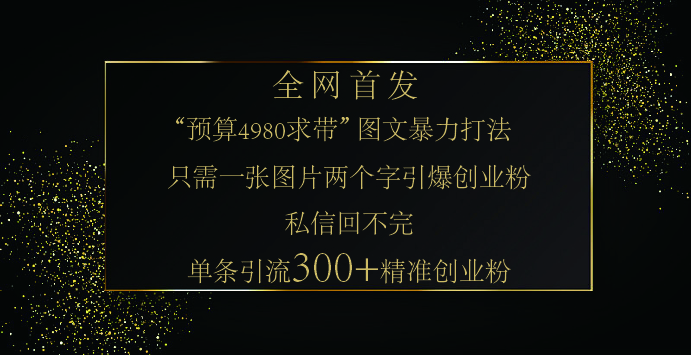 小红书，“预算 4980 带我飞” 的神奇图片引流法，堪称涨粉核武器！只需一张图，就能单条笔记凭借此方法，轻松引流 300 + 精准创业粉！-项目网