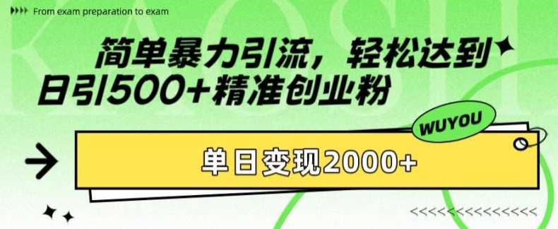 简单暴力引流轻松达到日引500+精准创业粉，单日变现2k【揭秘】-项目网