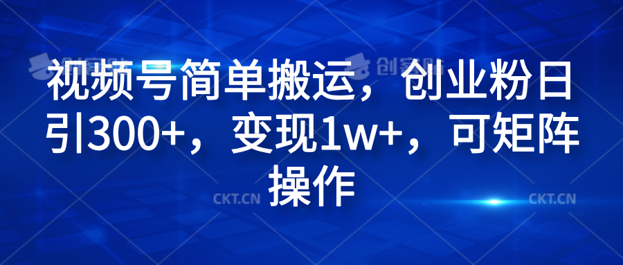 视频号简单搬运，创业粉日引300+，变现1w+，可矩阵操作-项目网
