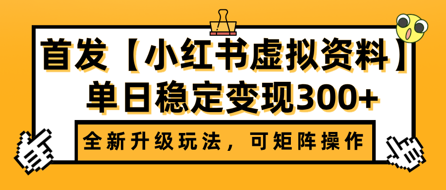 首发【小红书虚拟资料】全新升级玩法，可矩阵操作，单日稳定变现300+-项目网