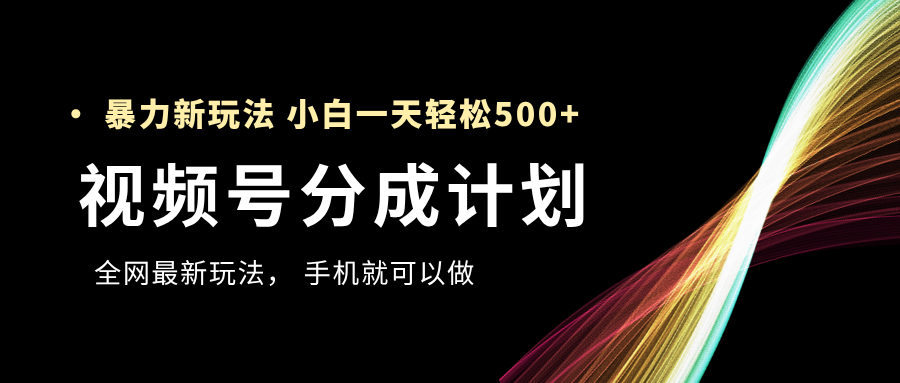 视频号分成计划，全网最暴力玩法，新手一天也能轻松500+-项目网