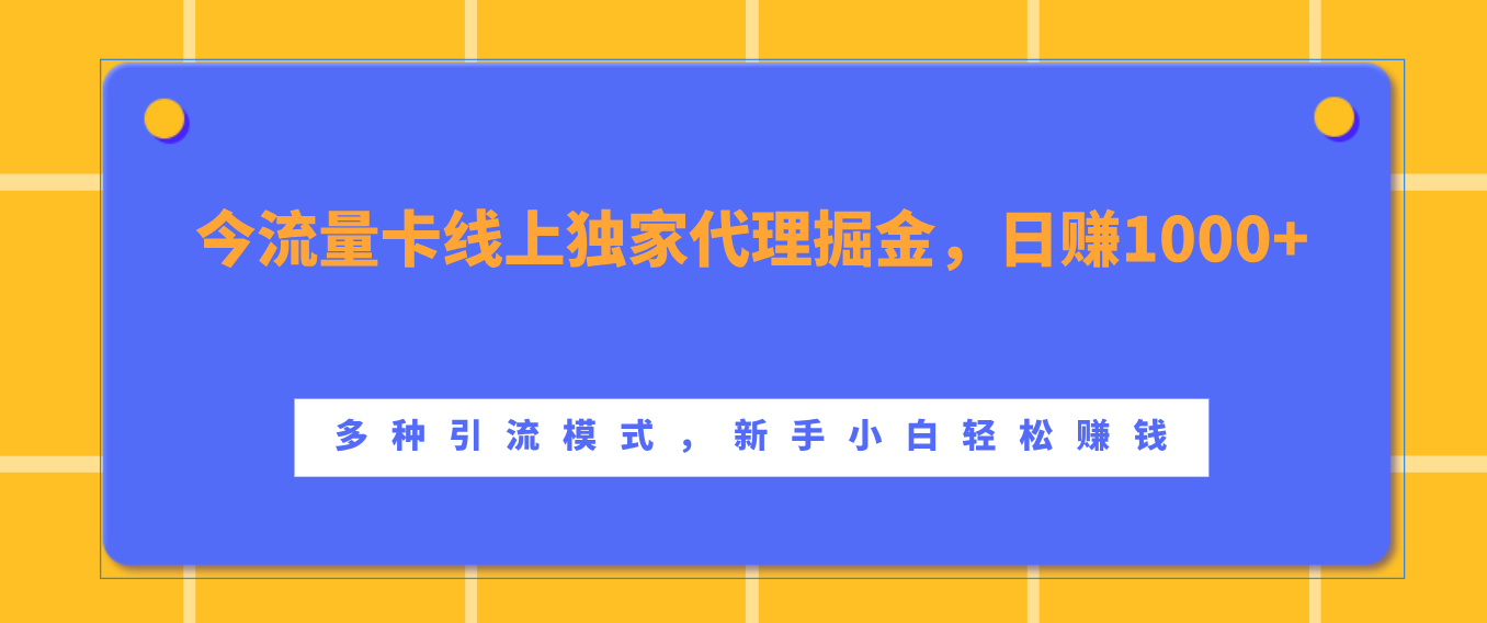流量卡线上独家代理掘金，日赚1000+ ，多种引流模式，新手小白轻松赚钱-项目网