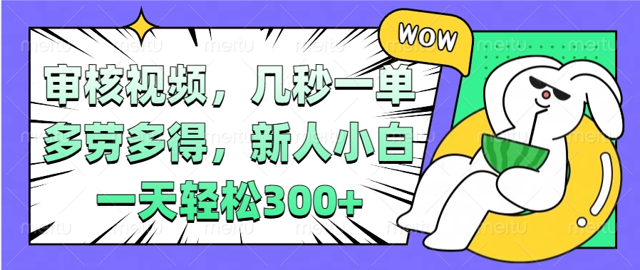 视频审核项目，几秒一单，多劳多得，新人小白一天轻松300+-项目网