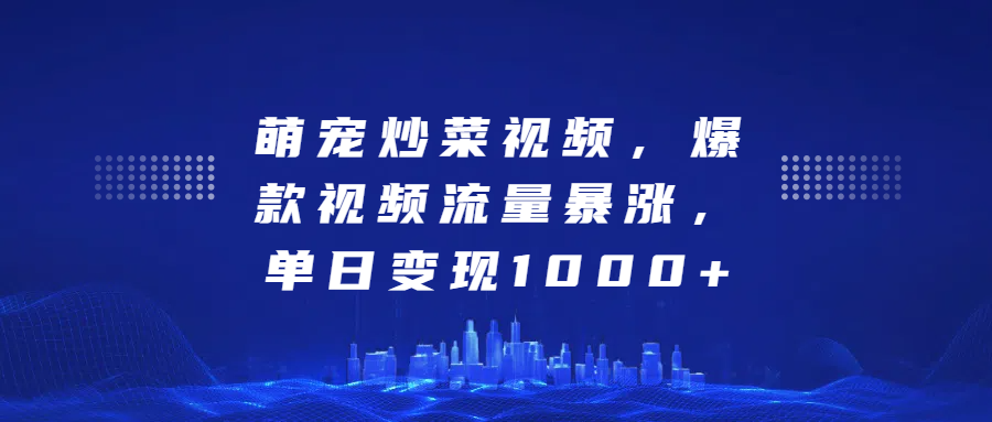 萌宠炒菜视频，爆款视频流量暴涨，单日变现1000+-项目网
