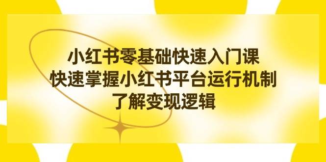 小红书0基础快速入门课，快速掌握小红书平台运行机制，了解变现逻辑-项目网