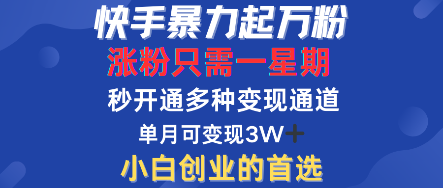 快手暴力起万粉，涨粉只需一星期！多种变现模式-项目网