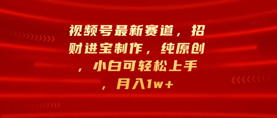 视频号最新赛道，招财进宝制作，纯原创，小白可轻松上手，月入1w+-项目网