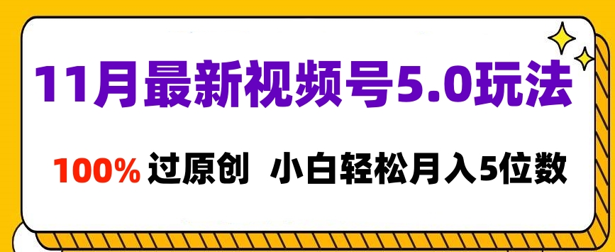 11月最新视频号5.0玩法，100%过原创，小白轻松月入5位数-项目网