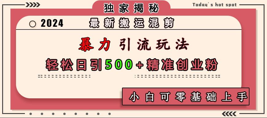 最新搬运混剪暴力引流玩法，轻松日引500+精准创业粉，小白可零基础上手-项目网