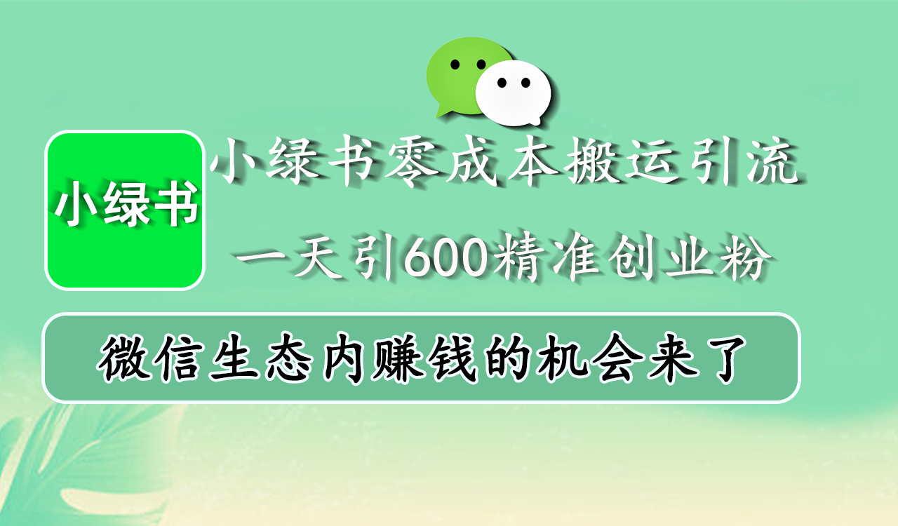 小绿书零成本搬运引流，一天引600精准创业粉，微信生态内赚钱的机会来了-项目网