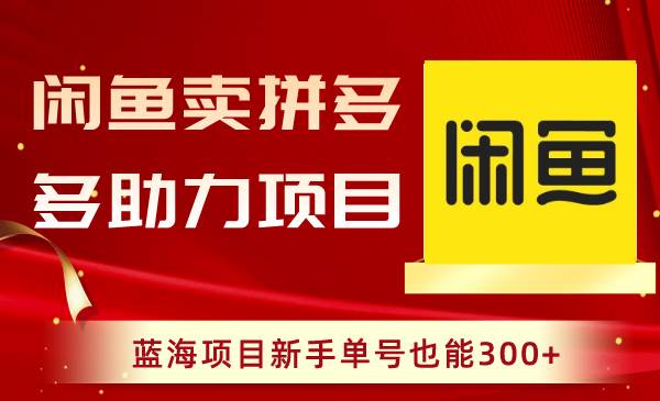 闲鱼卖拼多多助力项目，蓝海项目新手单号也能300+-项目网