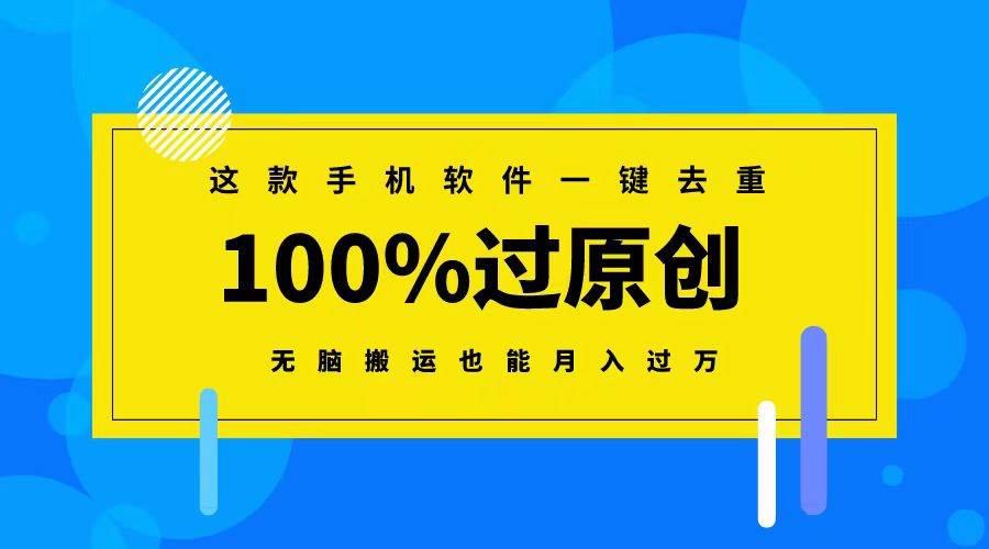 这款手机软件一键去重，100%过原创 无脑搬运也能月入过万-项目网