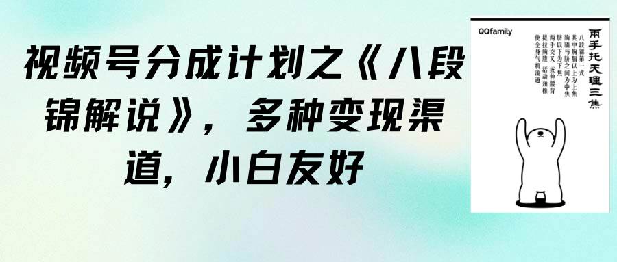 视频号分成计划之《八段锦解说》，多种变现渠道，小白友好（教程+素材）-项目网