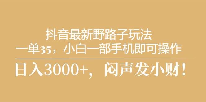 抖音最新野路子玩法，一单35，小白一部手机即可操作，，日入3000+，闷…-项目网