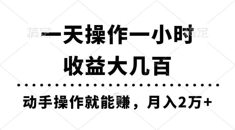 一天操作一小时，收益大几百，动手操作就能赚，月入2万+教学-项目网