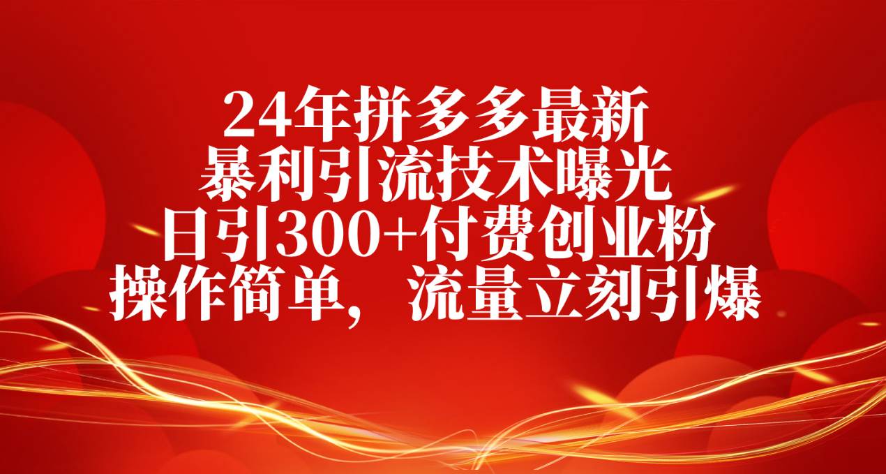 24年拼多多最新暴利引流技术曝光，日引300+付费创业粉，操作简单，流量…-项目网