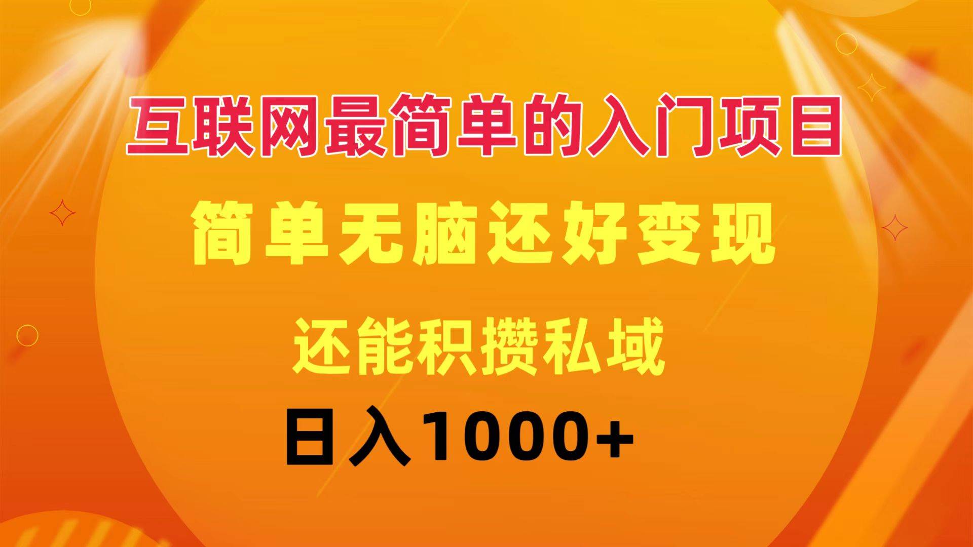 互联网最简单的入门项目：简单无脑变现还能积攒私域一天轻松1000+-项目网
