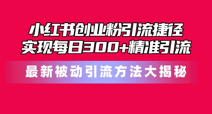 小红书创业粉引流捷径！最新被动引流方法大揭秘，实现每日300+精准引流-项目网