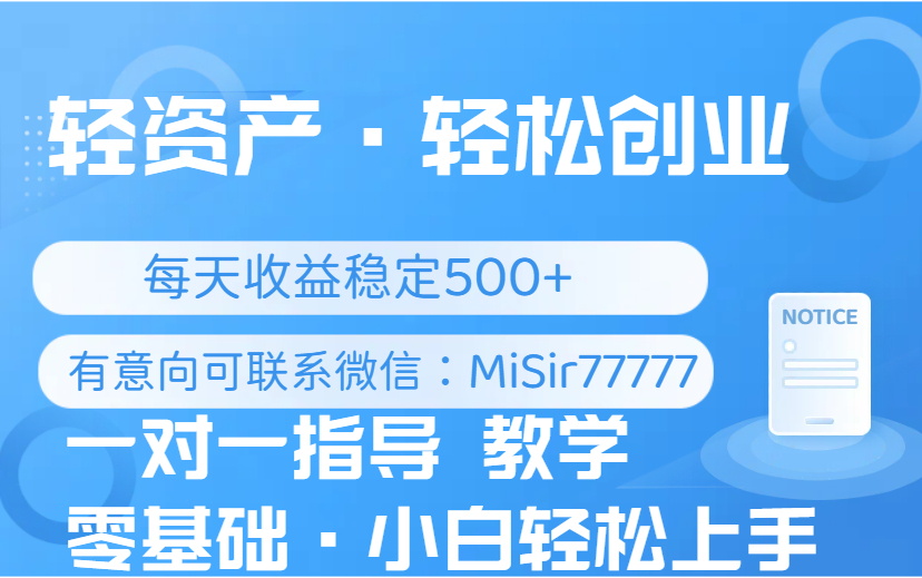 轻资产创业，每天稳定500+ 纯小白也可以做，一对一教会。-项目网
