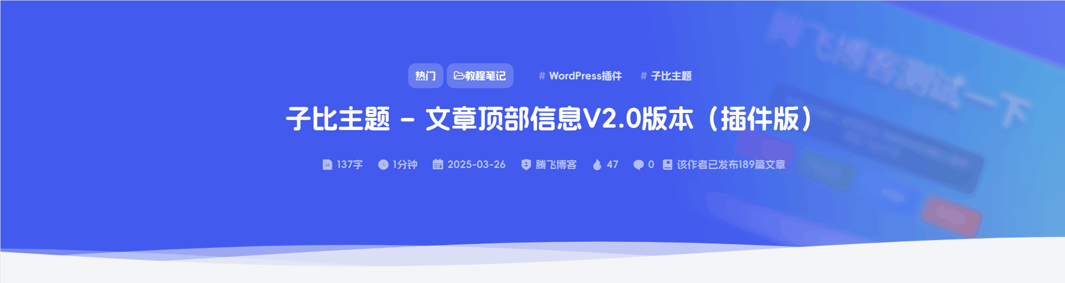 子比主题 – 文章顶部添加文章信息v4.0插件版-项目网