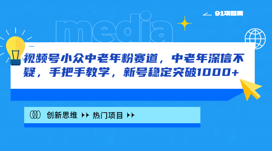视频号小众中老年粉赛道，中老年深信不疑，手把手教学，新号稳定突破1000+-项目网