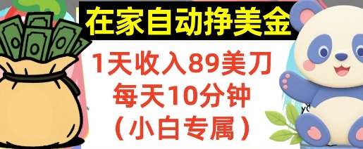 在家自动挣美金，1天收入89刀，每天10分钟，小白专属，长期的被动收入-项目网