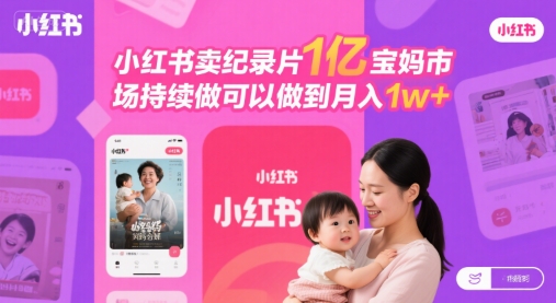 小红书卖纪录片1亿宝妈市场持续做可以做到月入1w+-项目网