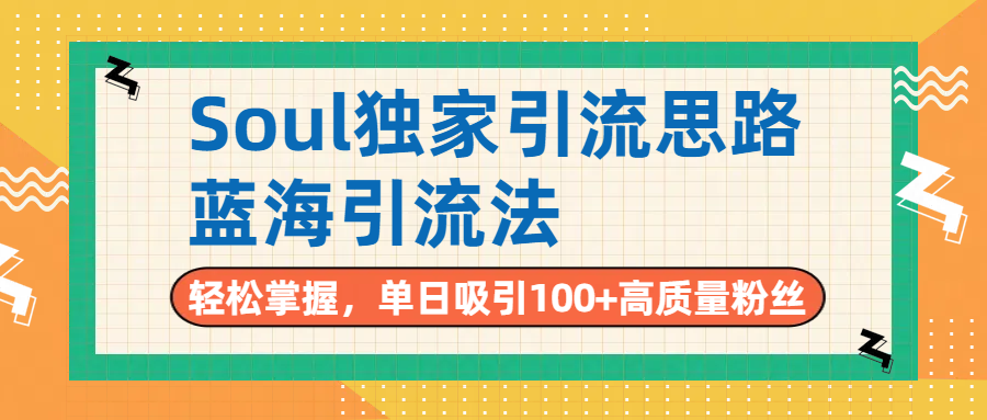 Soul独家引流思路，单日吸引100+高质量粉丝，蓝海引流法，轻松掌握-项目网