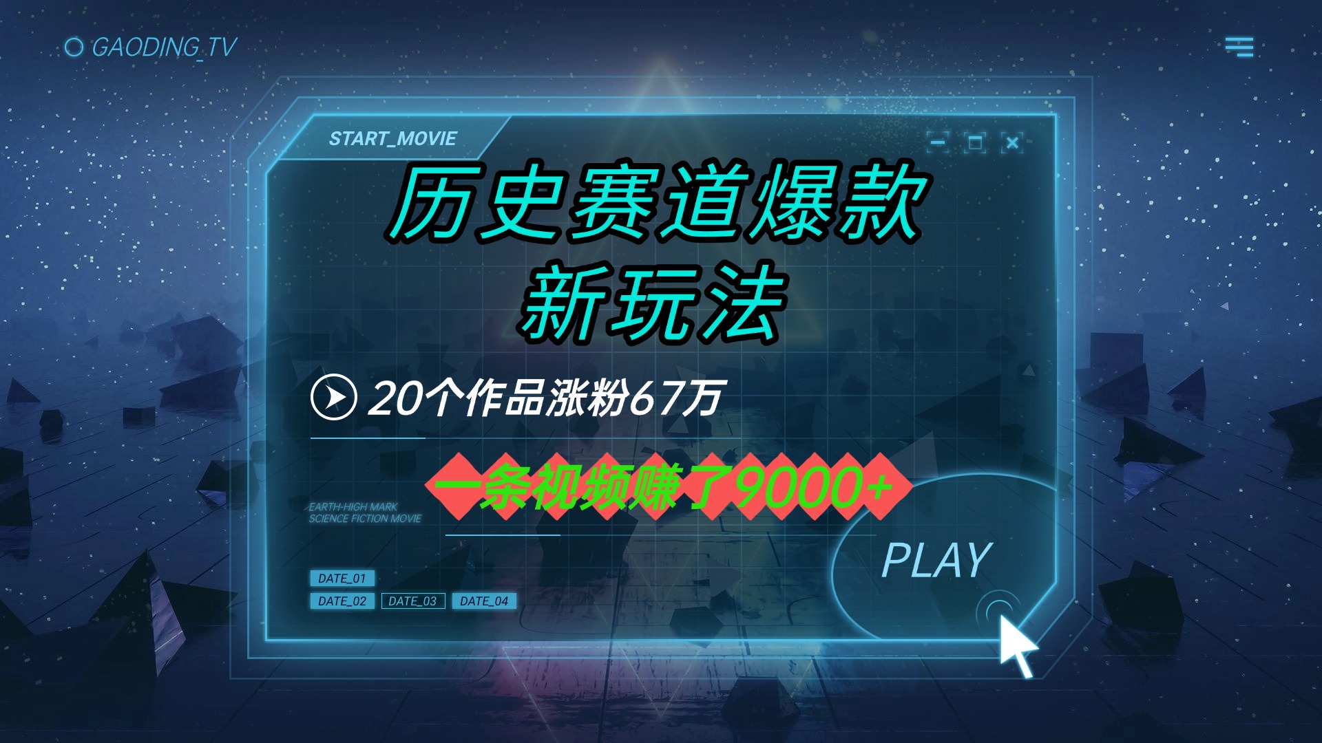 20个作品涨粉67万，一条视频赚了9000+，历史赛道爆款新玩法-项目网
