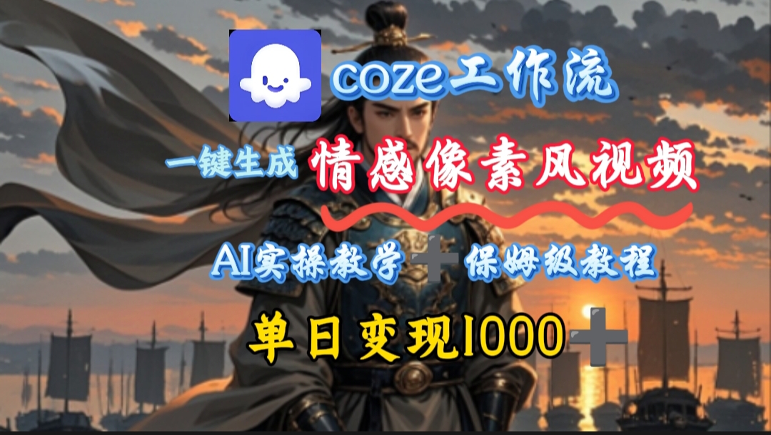 用coze工作流一键生成情感像素风视频，几分钟一条，单日变现500+-项目网