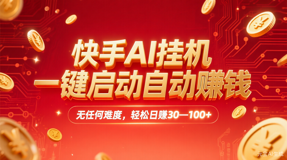 快手AI,一键启动自动赚钱 无任何难度,轻松一天30—100+-项目网
